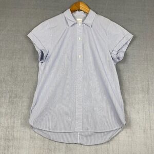 J Crew Womens Shirt Size M Blue Striped Short Sleeve Popover 100% Cotton Preppy